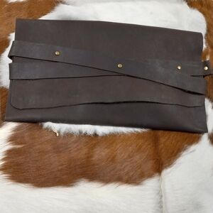 Elegant Brown Leather Clutch Handmade By J.Monique